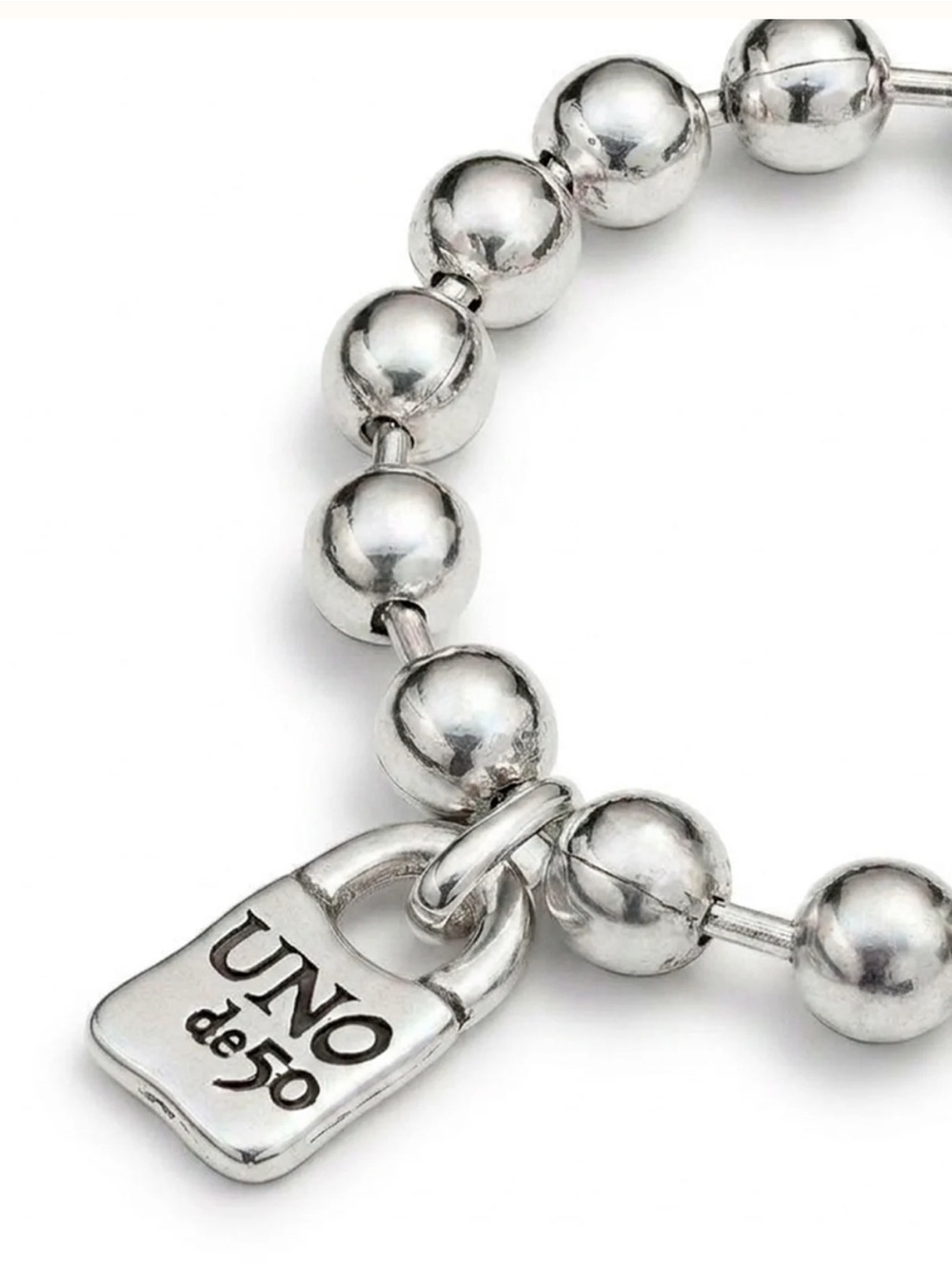 UNO de 50 silver Beaded Bracelet with Signature Padlock Charm with Jewelry bag.